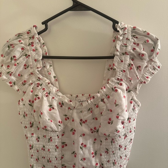 Japna Tops - Japna White Top with Red Floral Accents